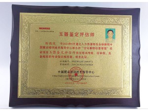 玉器鉴定评估师-荣誉证书 - 珠海文博科检文物鉴定有限公司
